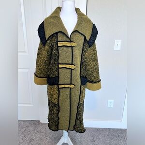 Jaskar Sweater Coat Toggle closure Satin like trim Wool Blend Sz Large